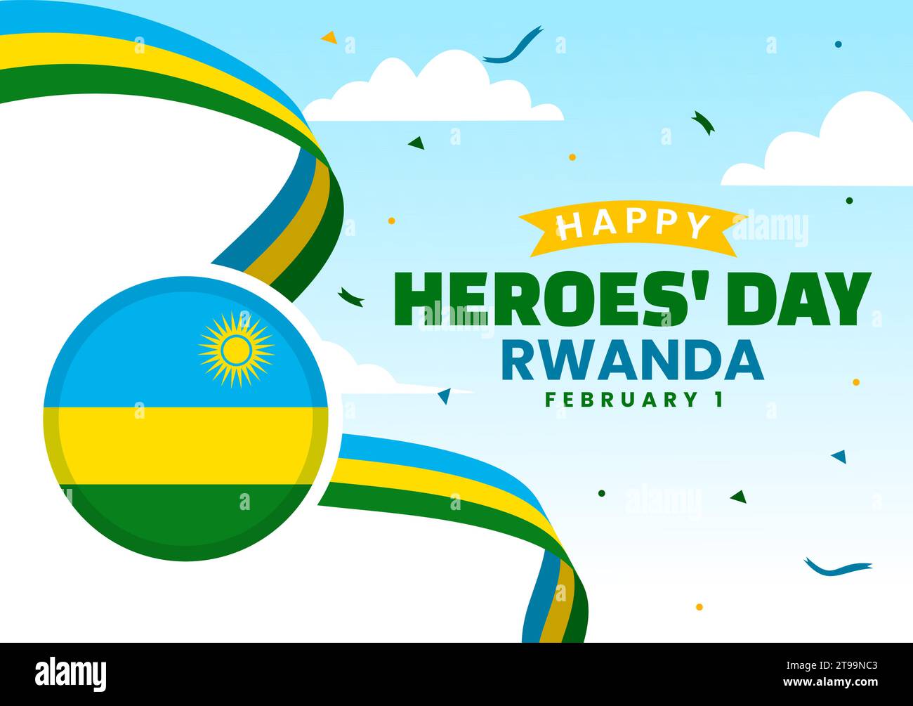 Rwanda Heroes Day Vector Illustration on February 1 with Rwandan Flag and Soldier Memorial who Struggled in National Holiday Cartoon Background Stock Vector