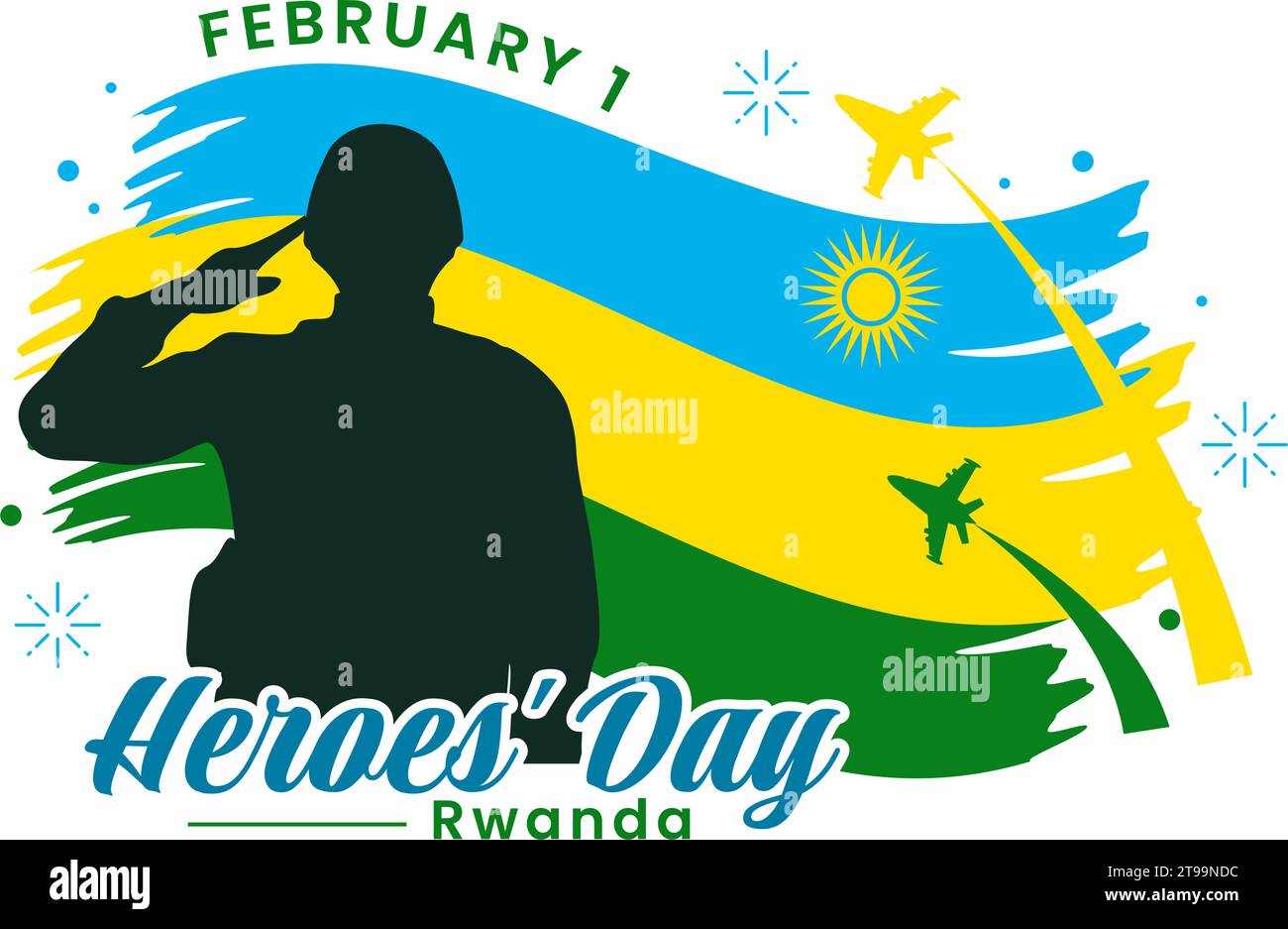 Rwanda Heroes Day Vector Illustration on February 1 with Rwandan Flag and Soldier Memorial who Struggled in National Holiday Cartoon Background Stock Vector