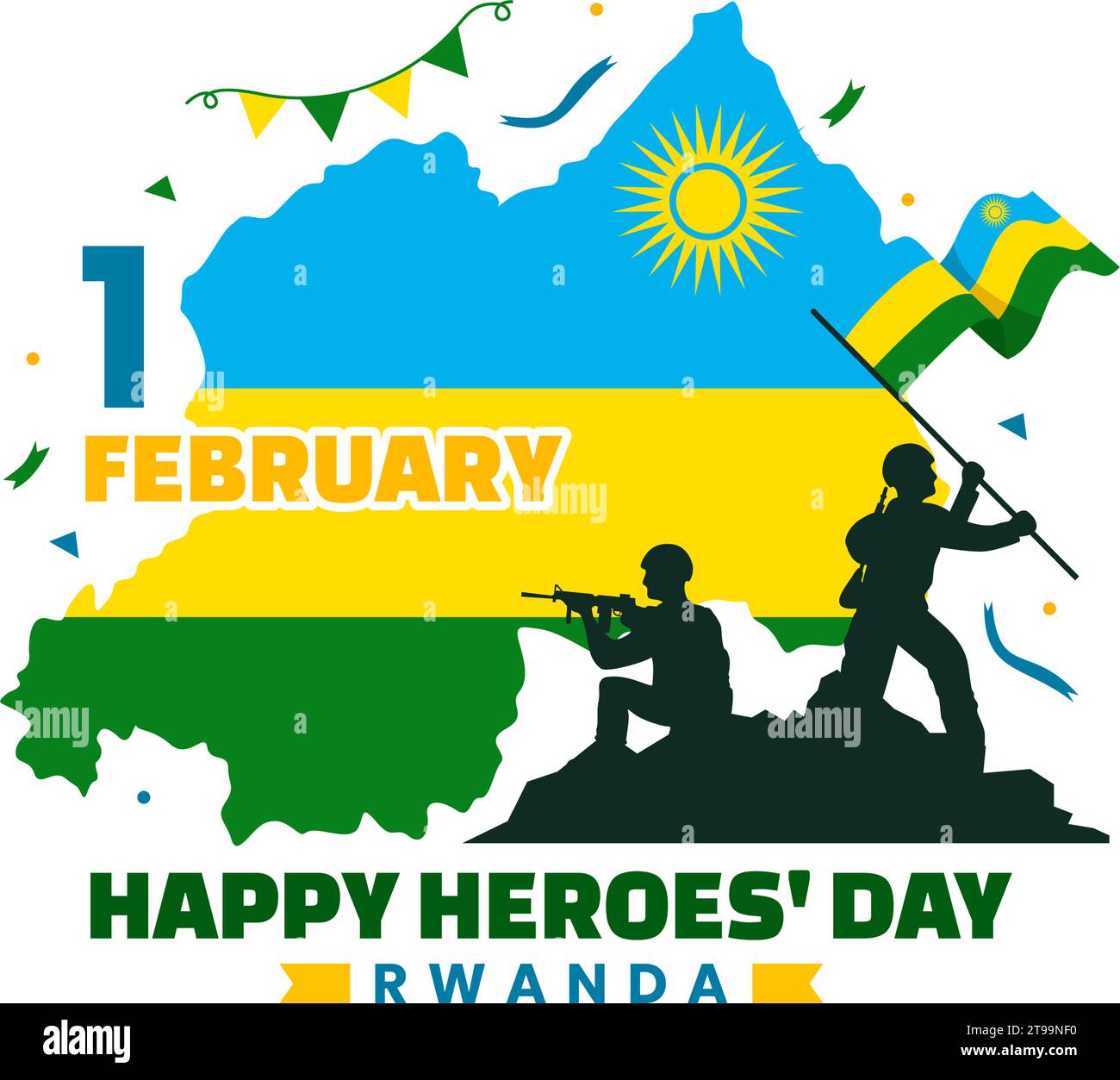 Rwanda Heroes Day Vector Illustration on February 1 with Rwandan Flag and Soldier Memorial who Struggled in National Holiday Cartoon Background Stock Vector