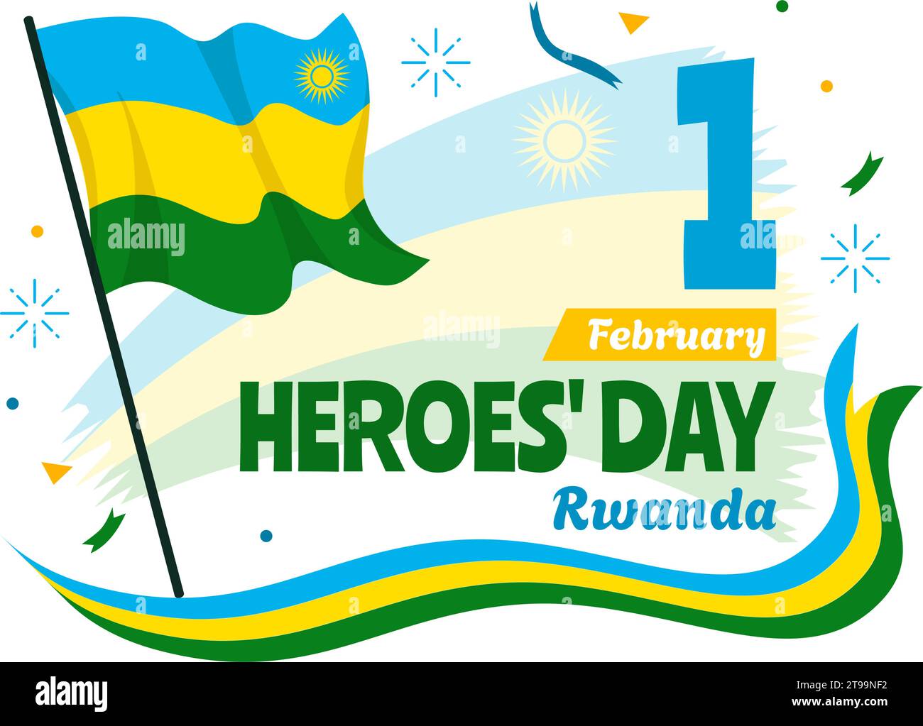 Rwanda Heroes Day Vector Illustration on February 1 with Rwandan Flag and Soldier Memorial who Struggled in National Holiday Cartoon Background Stock Vector