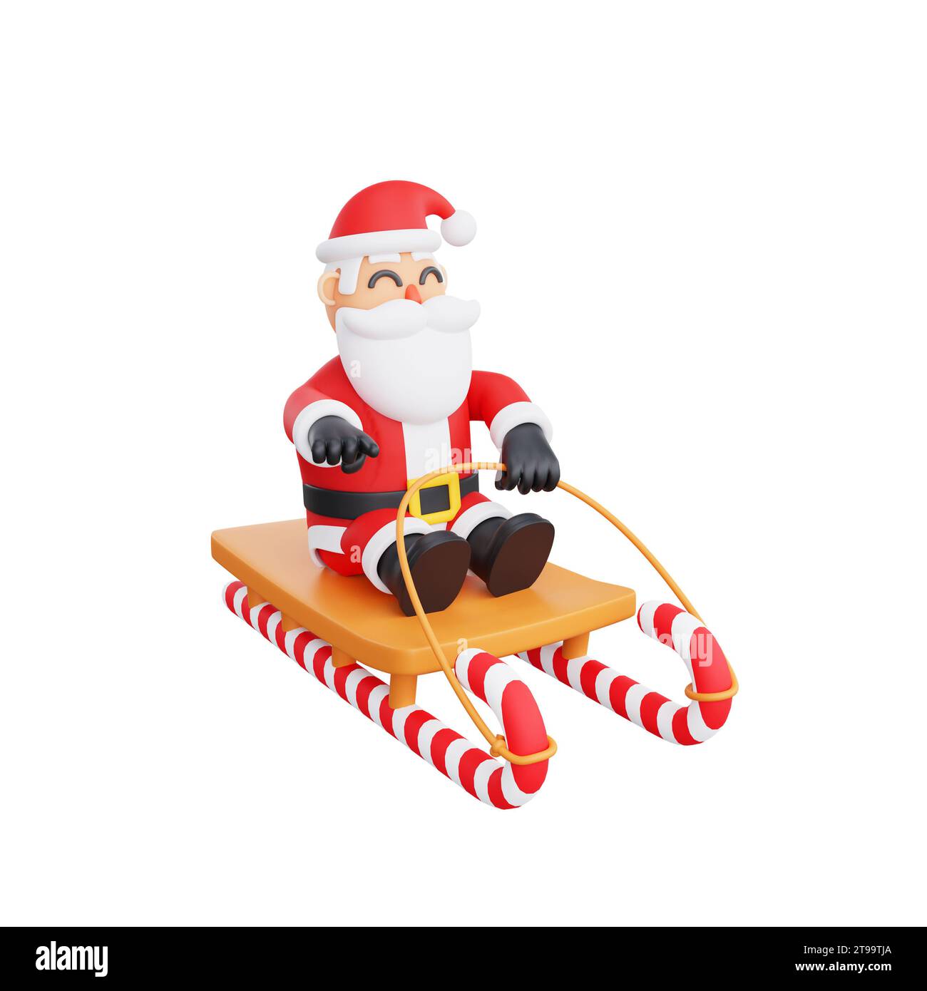 3D rendering Santa Claus taking a ride on a unique sleigh made of candy ...