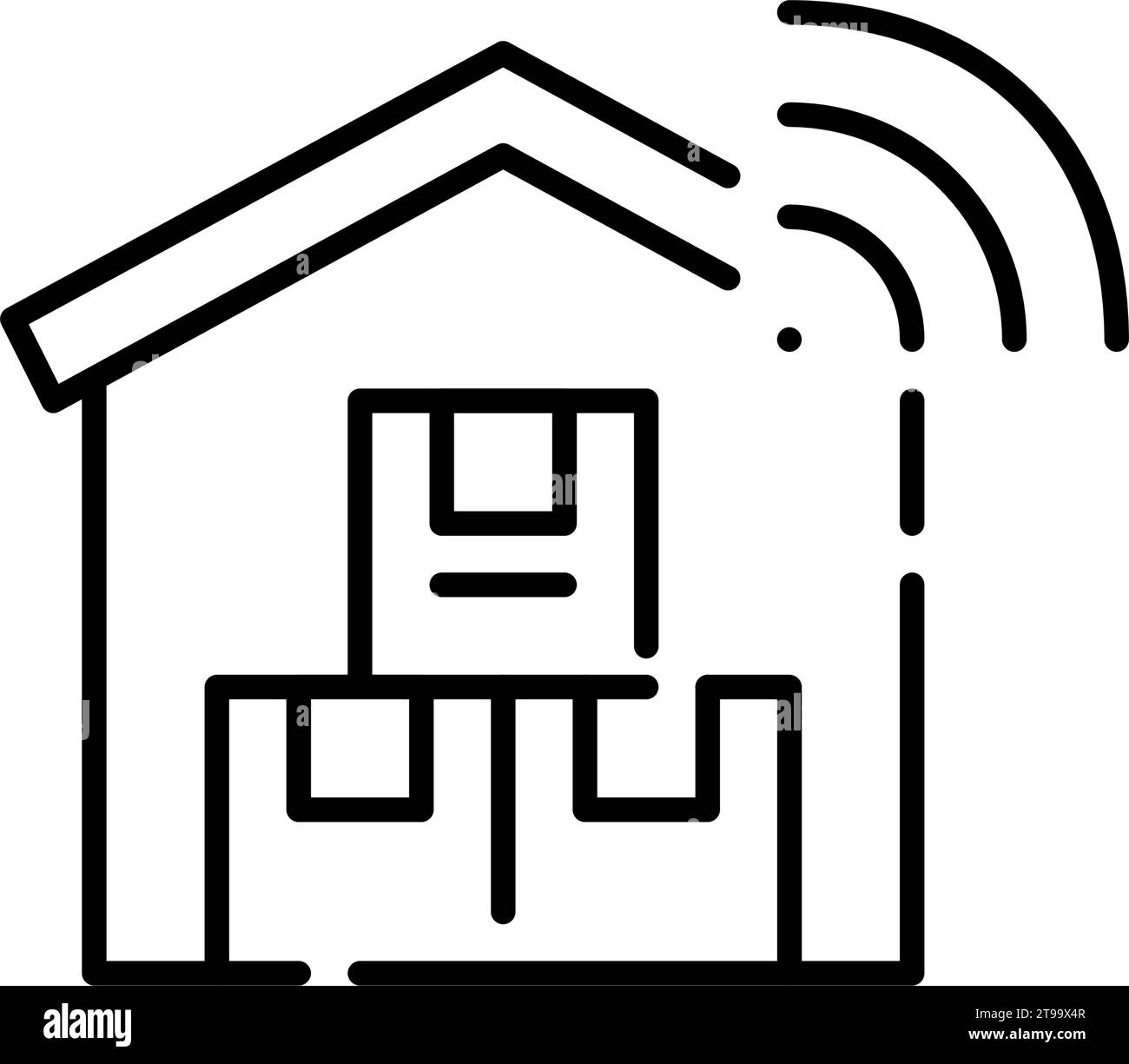 Smart warehouse. Parcel boxes and wi fi symbol. Pixel perfect, editable stroke Stock Vector