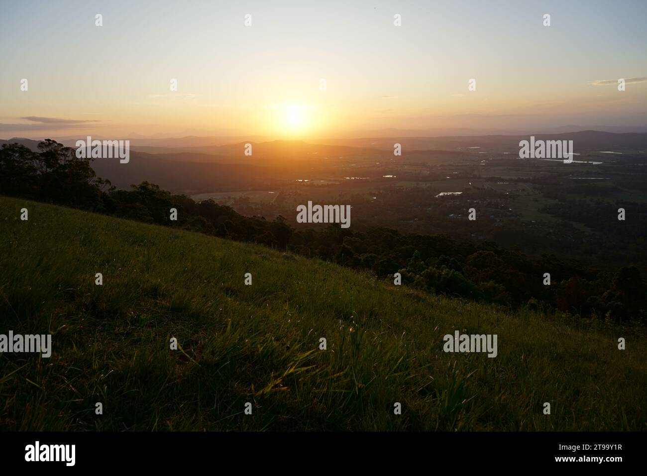 Dramatic colourful orange sunset over mountain range.Rotary Lookout