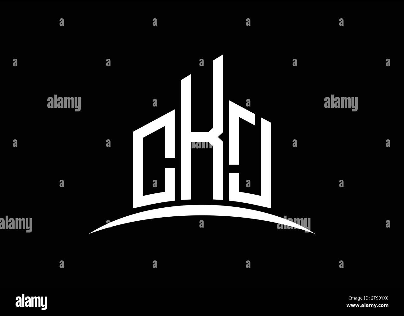 Letter CKJ building vector monogram logo design template. Building Shape CKJ logo. Stock Vector
