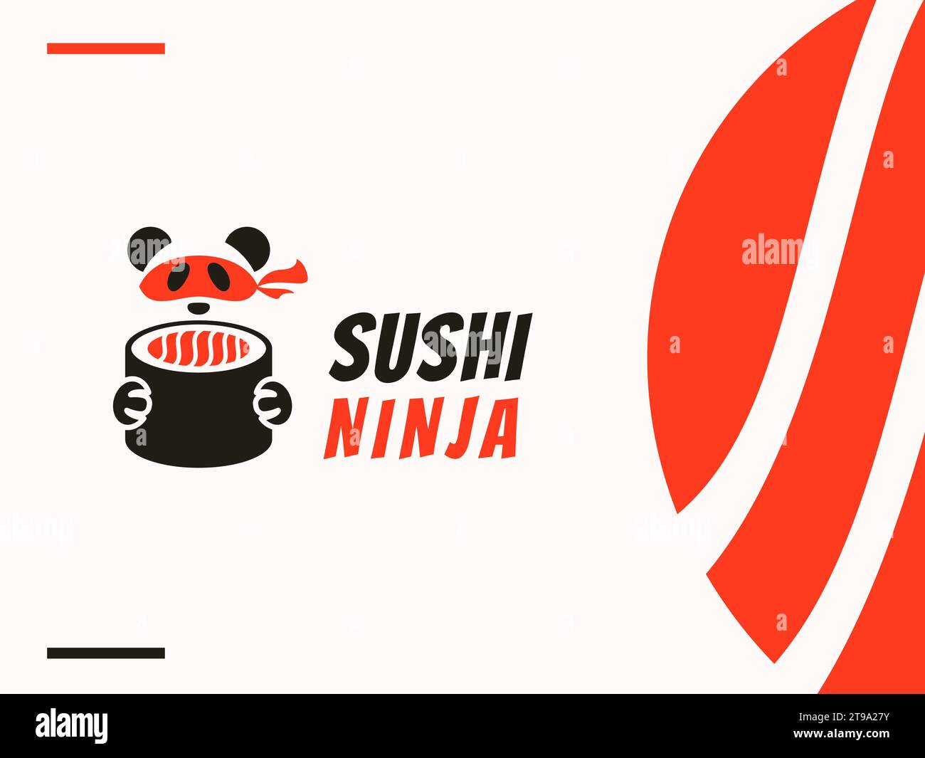 Sushi ninja mascot logo template, Japanese traditional food. Asian restaurant vector illustration Stock Vector