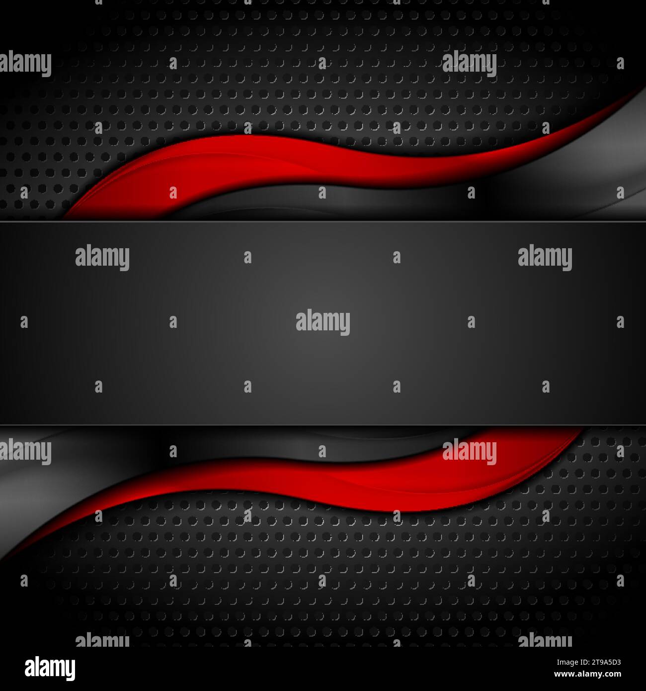 Red and black abstract glossy waves on perforated background. Technology vector design Stock Vector