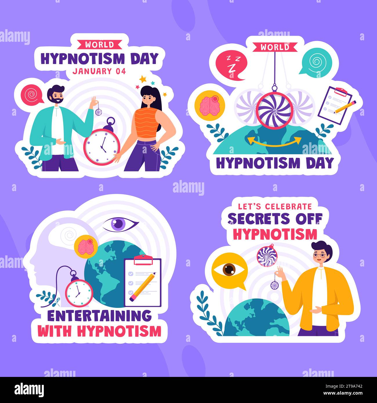 Hypnotism Day Label Flat Cartoon Hand Drawn Templates Background Illustration Stock Vector