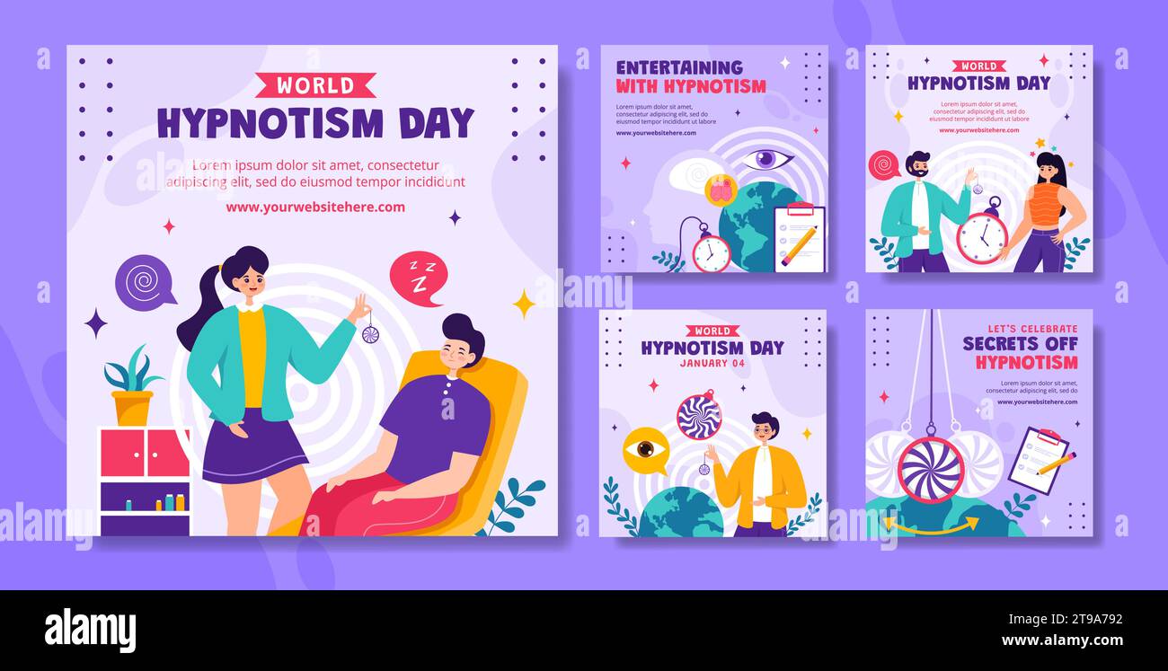 Hypnotism Day Social Media Post Flat Cartoon Hand Drawn Templates Background Illustration Stock Vector