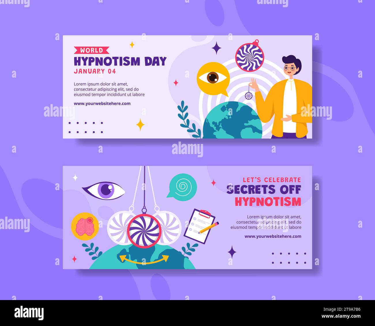 Hypnotism Day Horizontal Banner Flat Cartoon Hand Drawn Templates Background Illustration Stock Vector