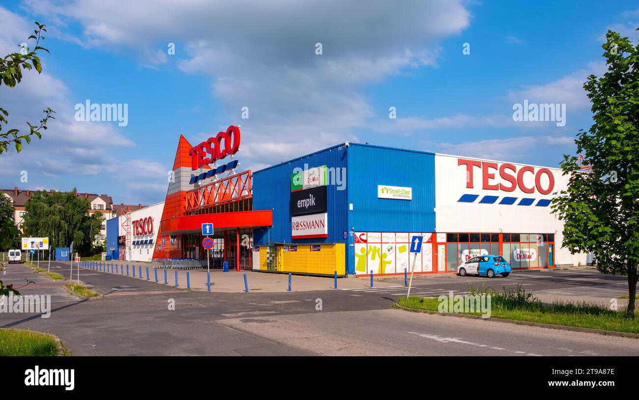 Warsaw, Poland - July 11, 2021: Tesco Kabaty hypermarket redeveloped to residential project Rytm by Echo Investment in Ursynow district of Warsaw Stock Photo