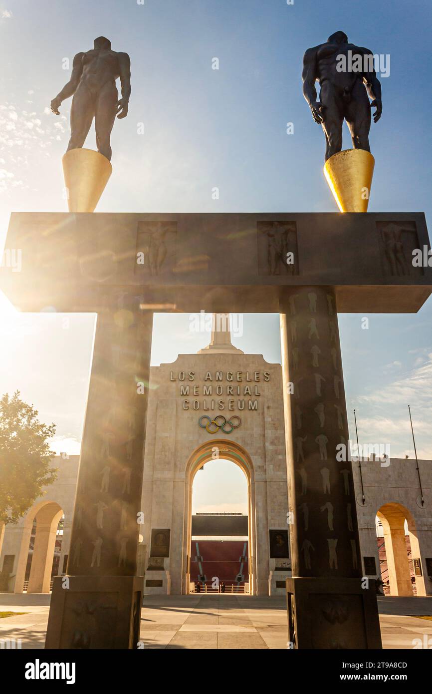 The Los Angeles Memorial Coliseum stadium in Exposition Park Stock Photo