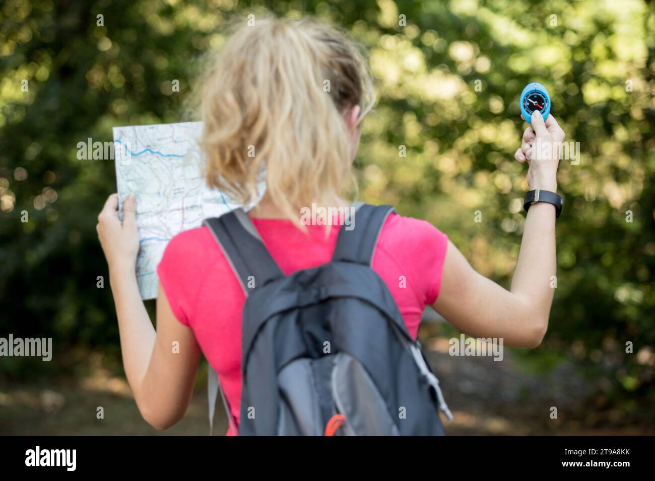 Hiker using map and compass hi-res stock photography and images - Alamy