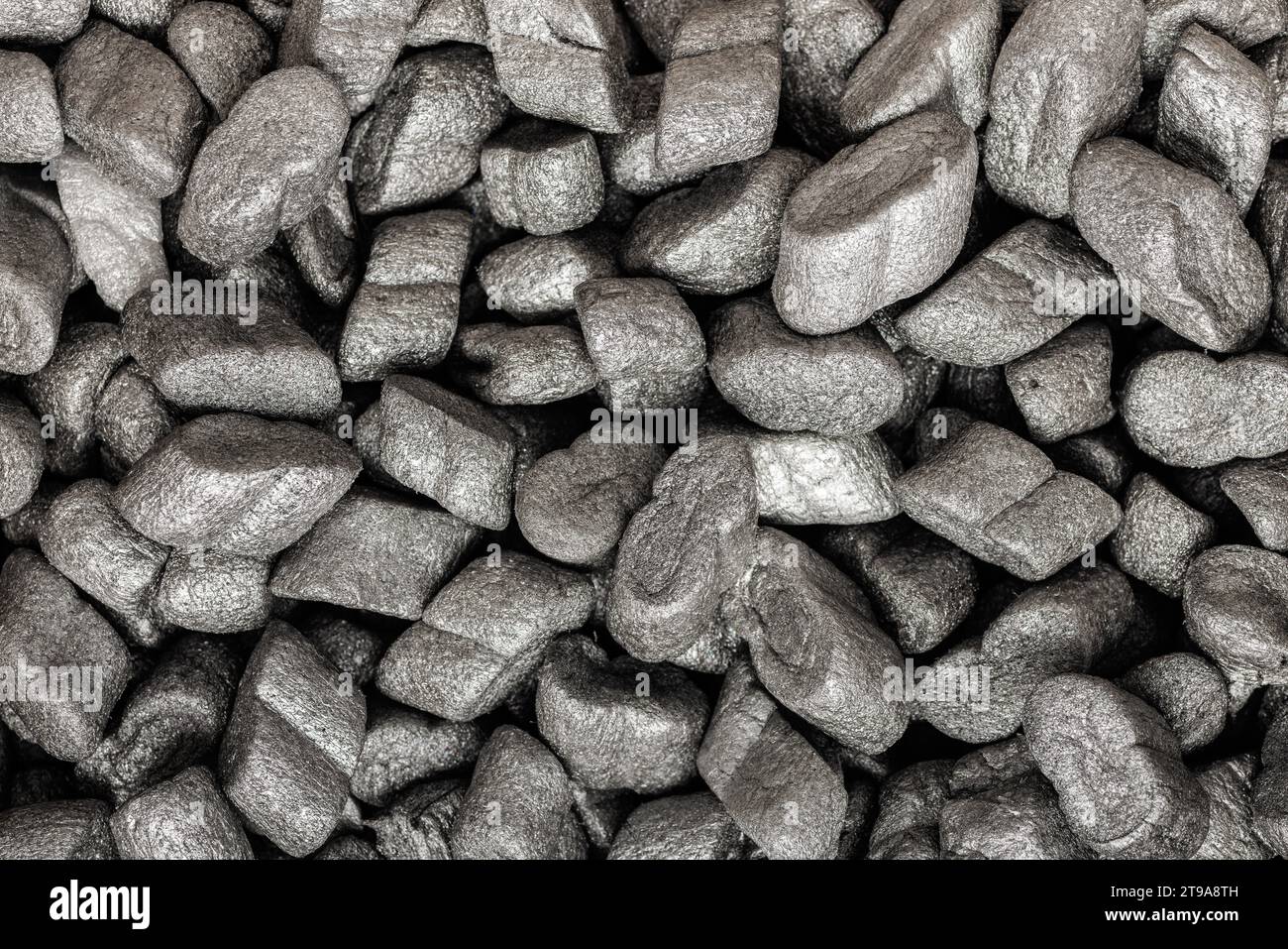 The polystyrene packing peanuts. Top view. Stock Photo