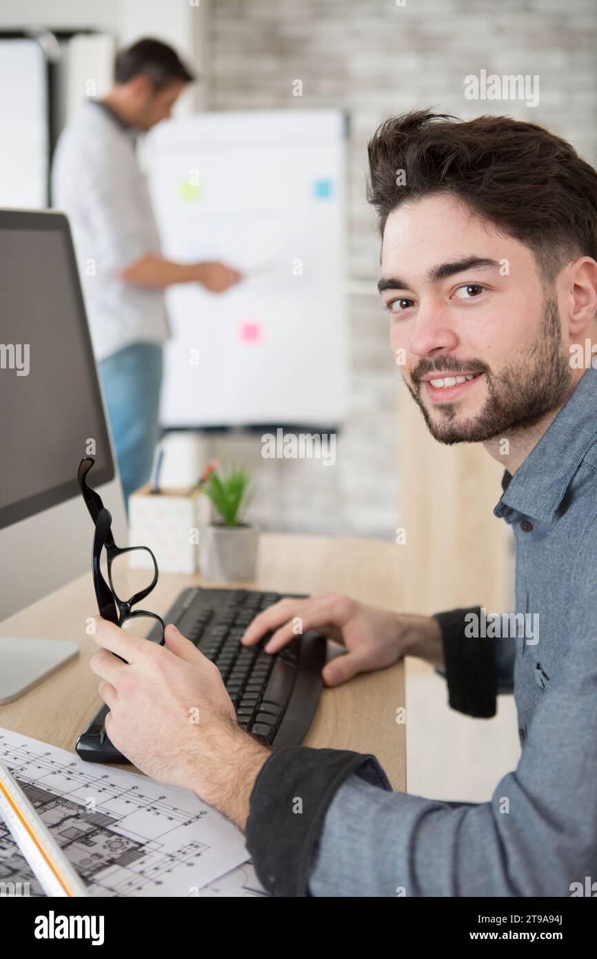 male architect using computer in the office Stock Photo