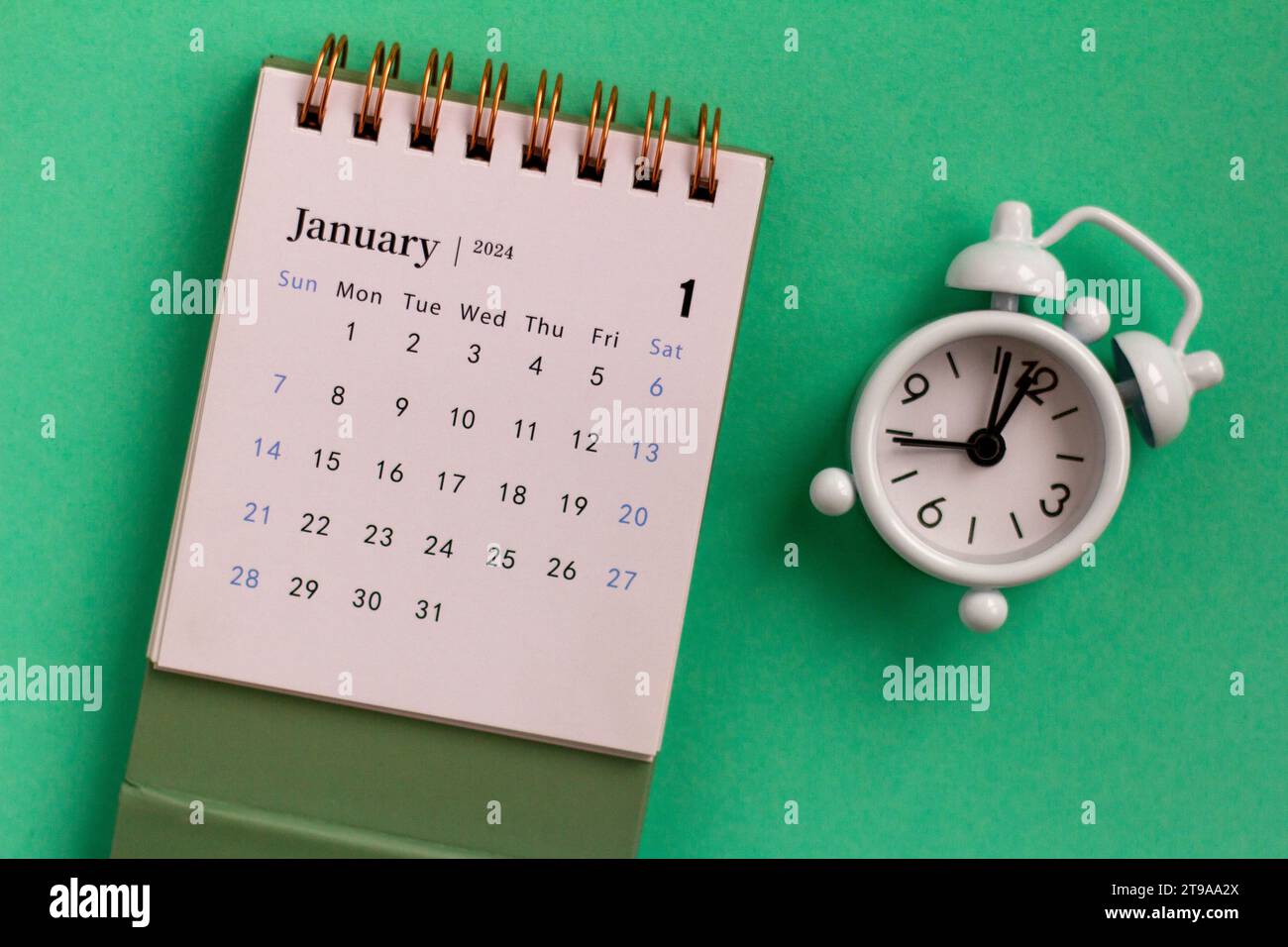 Hello January. Calendar for planning for January 2024 on a green ...