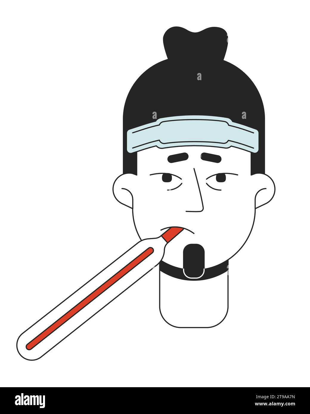 Caucasian bearded man getting sick 2D linear vector avatar illustration Stock Vector