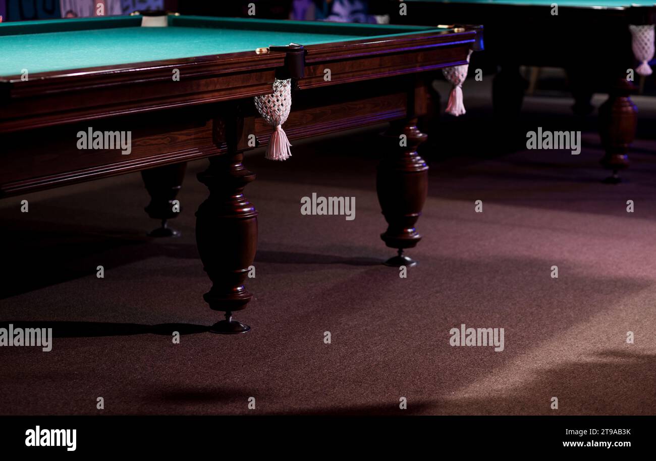 empty vintage wooden billiard table for playing Stock Photo