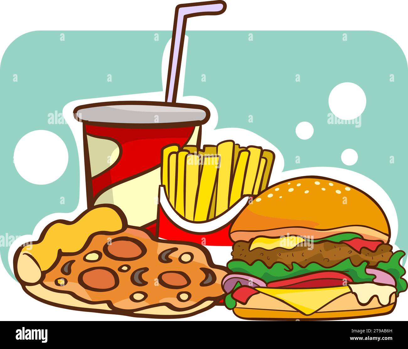 Fast food meal set with classic American cheese burger with, fried