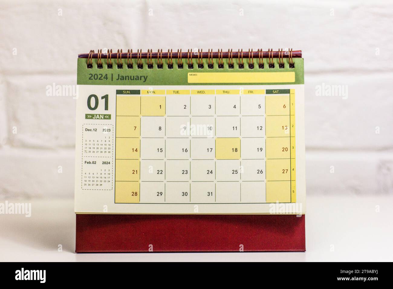 Hello January. On the table is a calendar for January 2024 Stock Photo ...