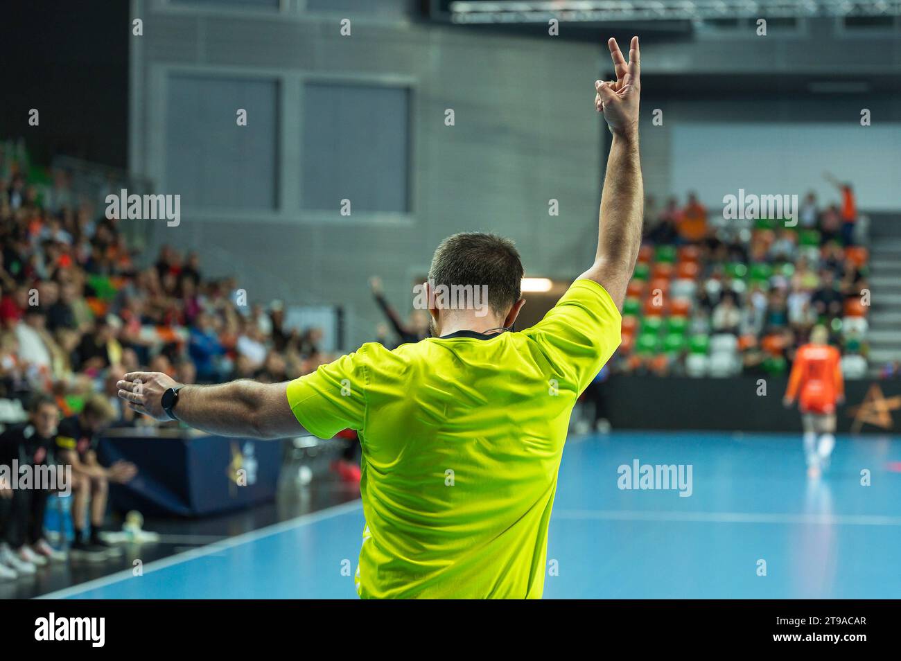 Referee shows penalty two minutes during handball match Stock Photo Alamy