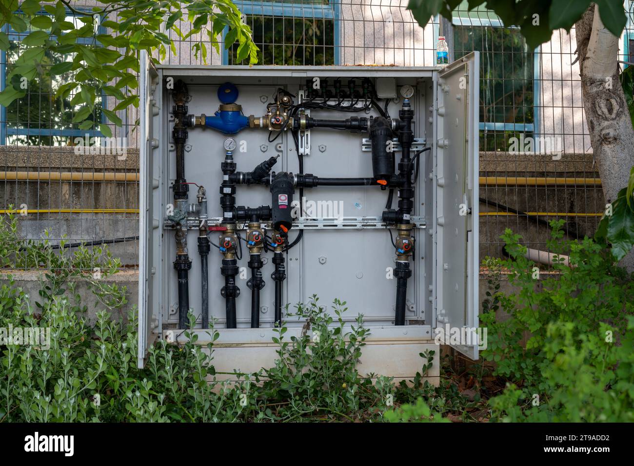 Automatic urban park and garden watering system control unit with several controls each with different programming according to specific plant require Stock Photo