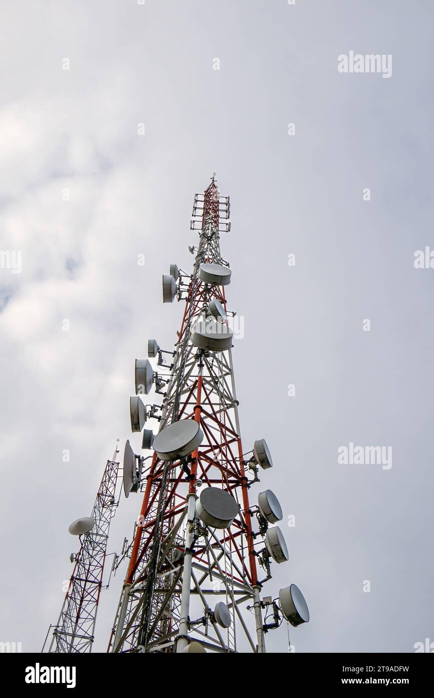 Explore transmission stations, antennas, and power lines connecting the