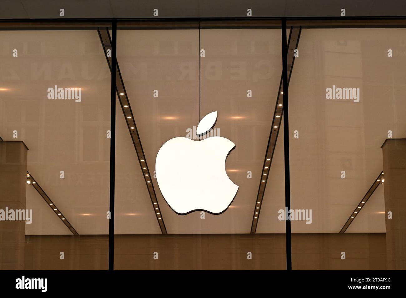 Berlin, Germany - November 02, 2022: Apple logo on the Apple Store  in Berlin. Stock Photo