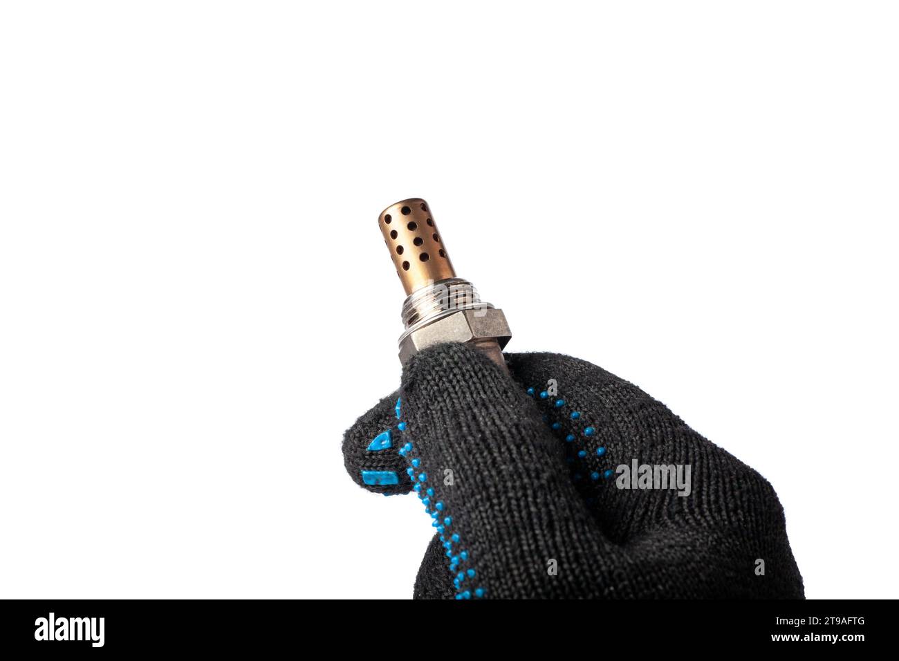 Oxygen sensor for gasoline and diesel engines in the hand isolated on