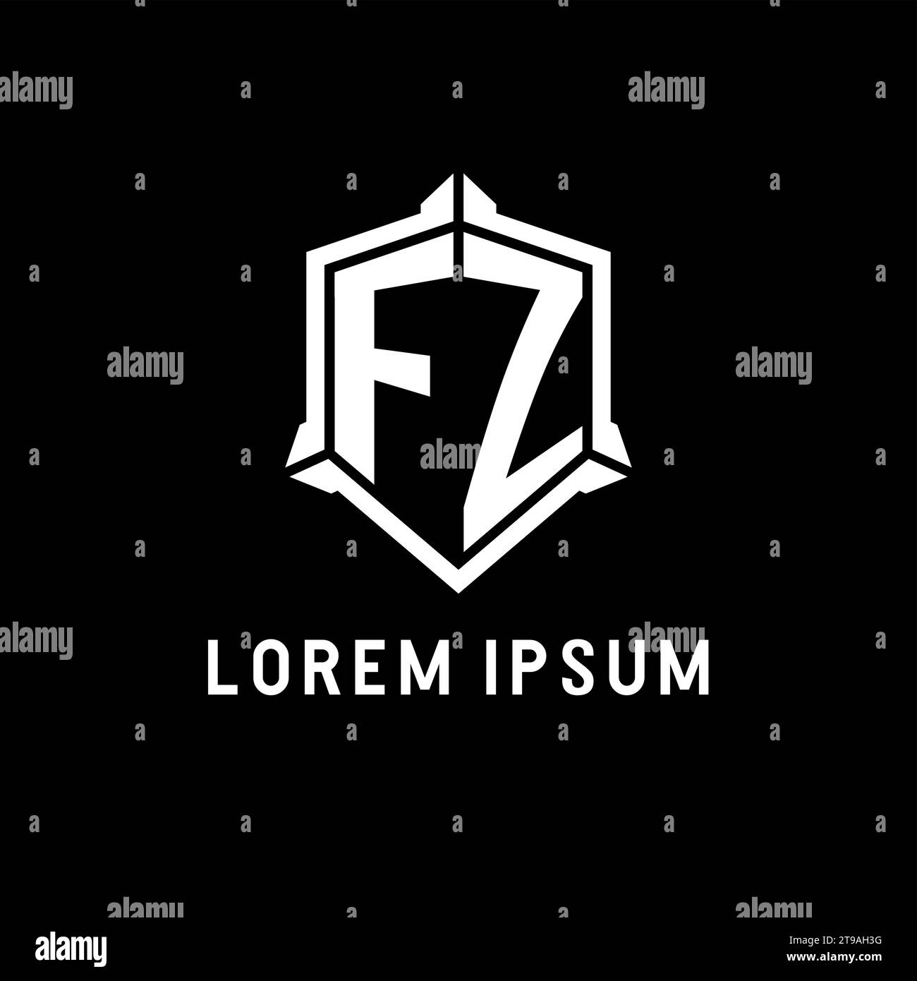 FZ logo initial with shield shape design style vector graphic Stock Vector