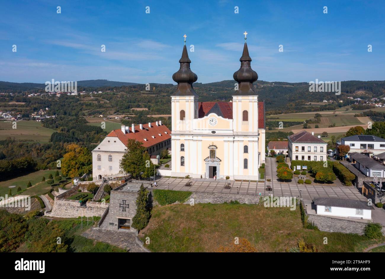 Drone image, pilgrimage site Maria Taferl with basilica, Nibelungengau, Waldviertel, Lower Austria, Austria Stock Photo