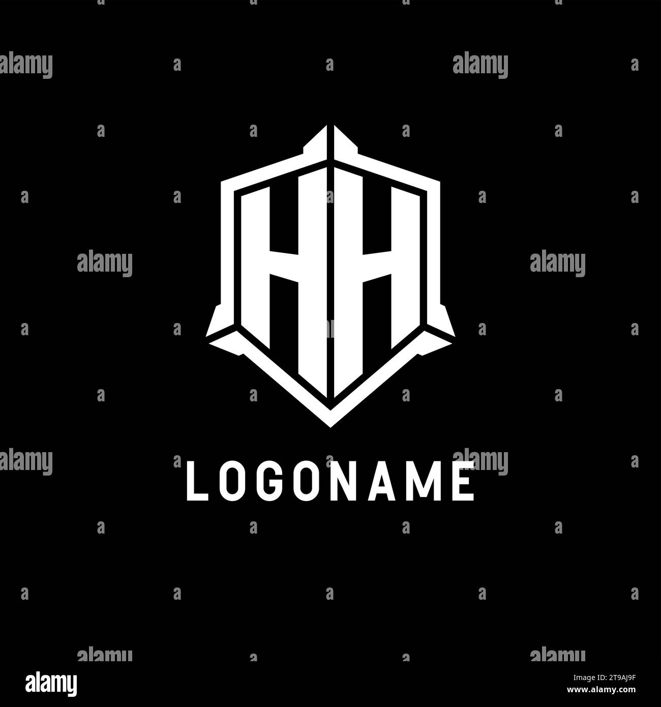 HH logo initial with shield shape design style vector graphic Stock Vector