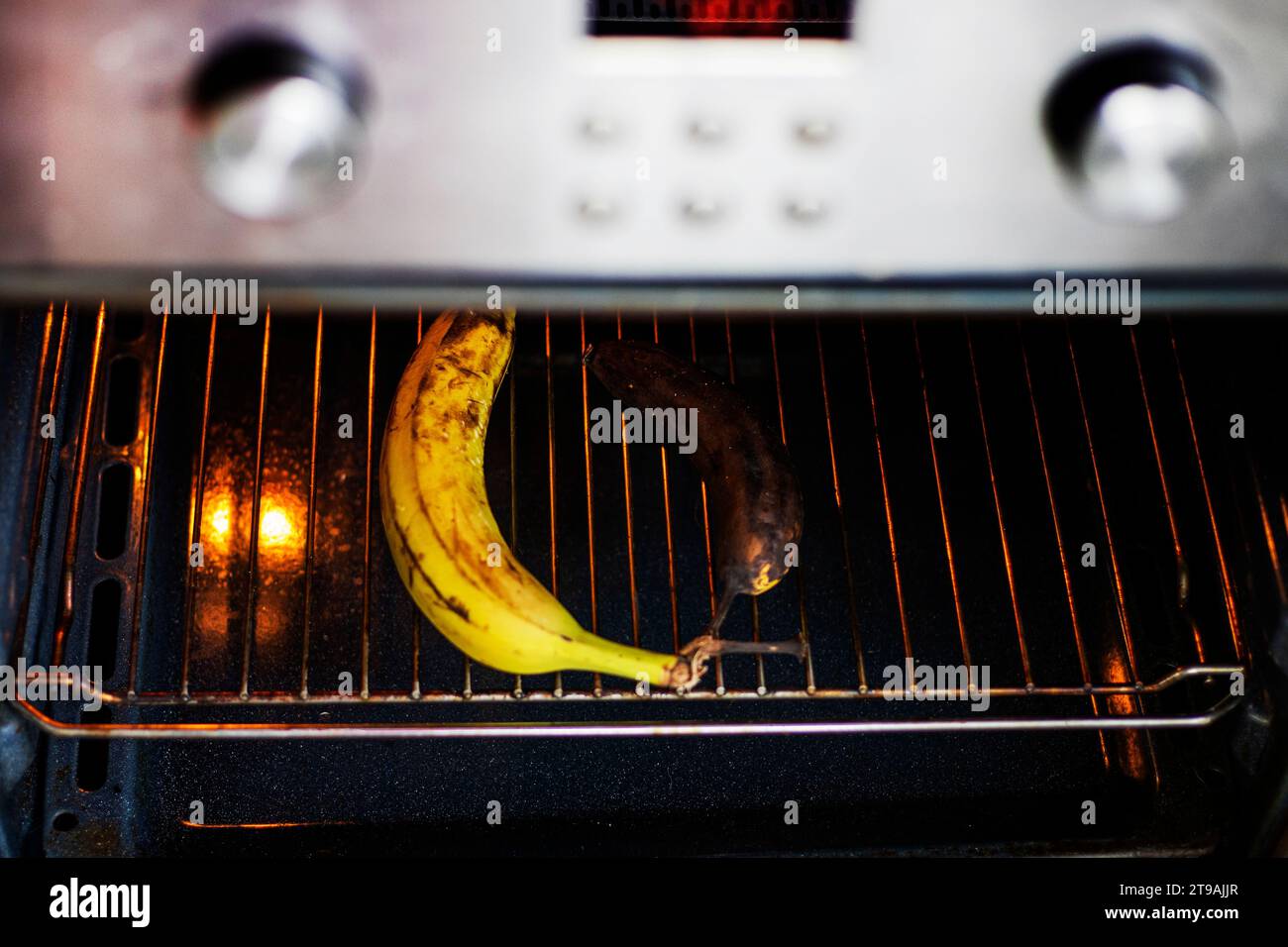 bake bananas in an electric oven Stock Photo Alamy