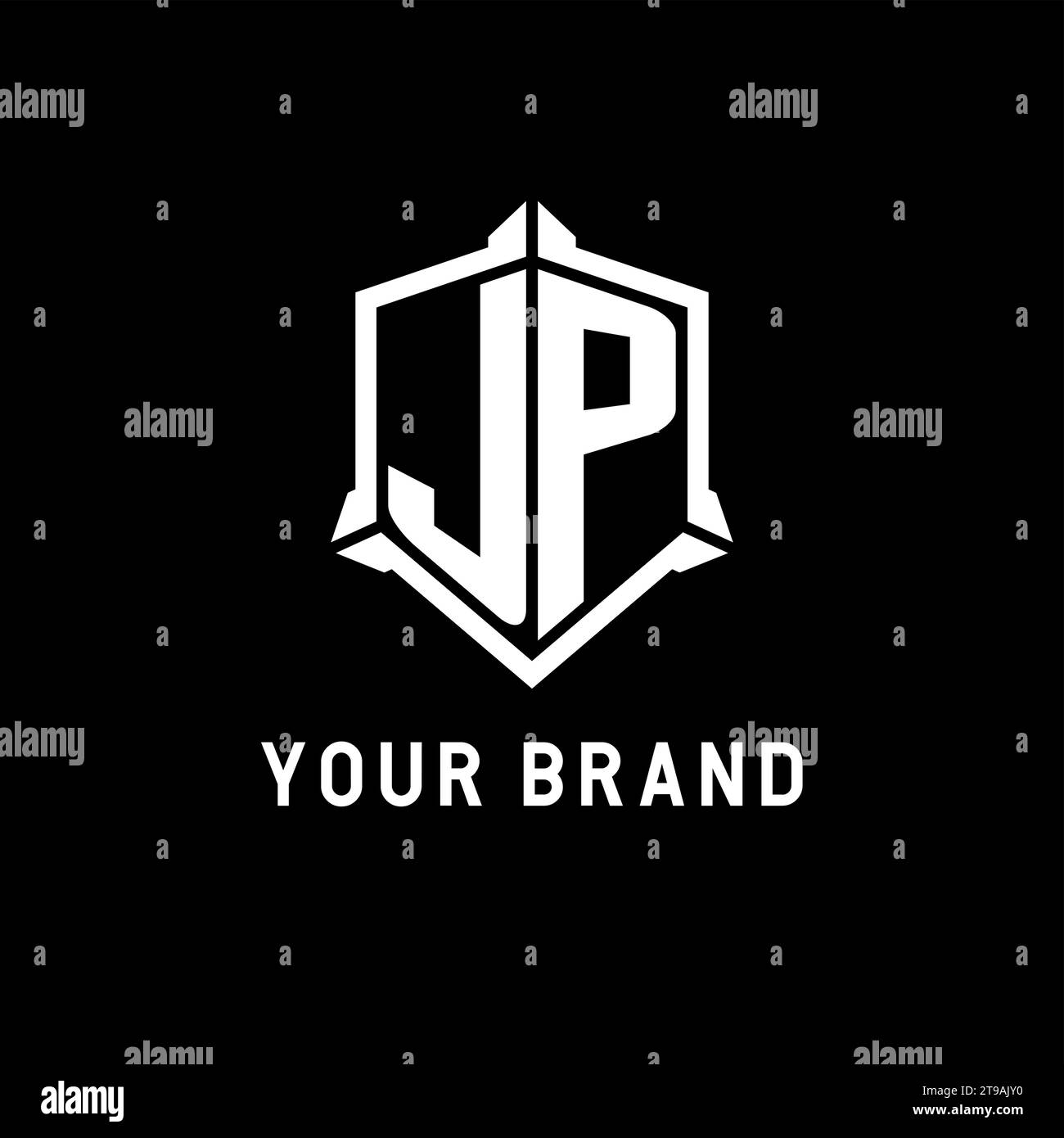 JP logo initial with shield shape design style vector graphic Stock ...