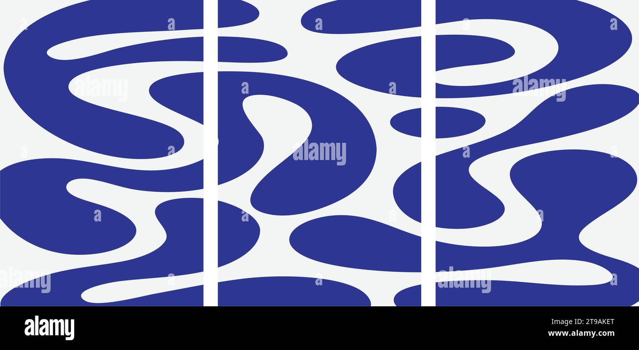 A set of three abstract posters designs. Modern wall art with organic irregular geometric shapes. Minimalistic image for creative design. Vector illus Stock Vector