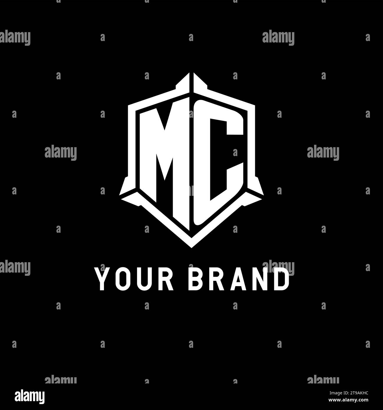 MC logo initial with shield shape design style vector graphic Stock Vector