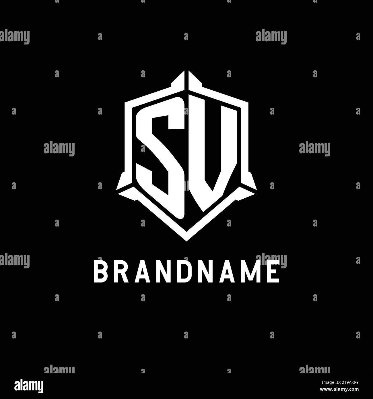 Sv Logo Initial With Shield Shape Design Style Vector Graphic Stock