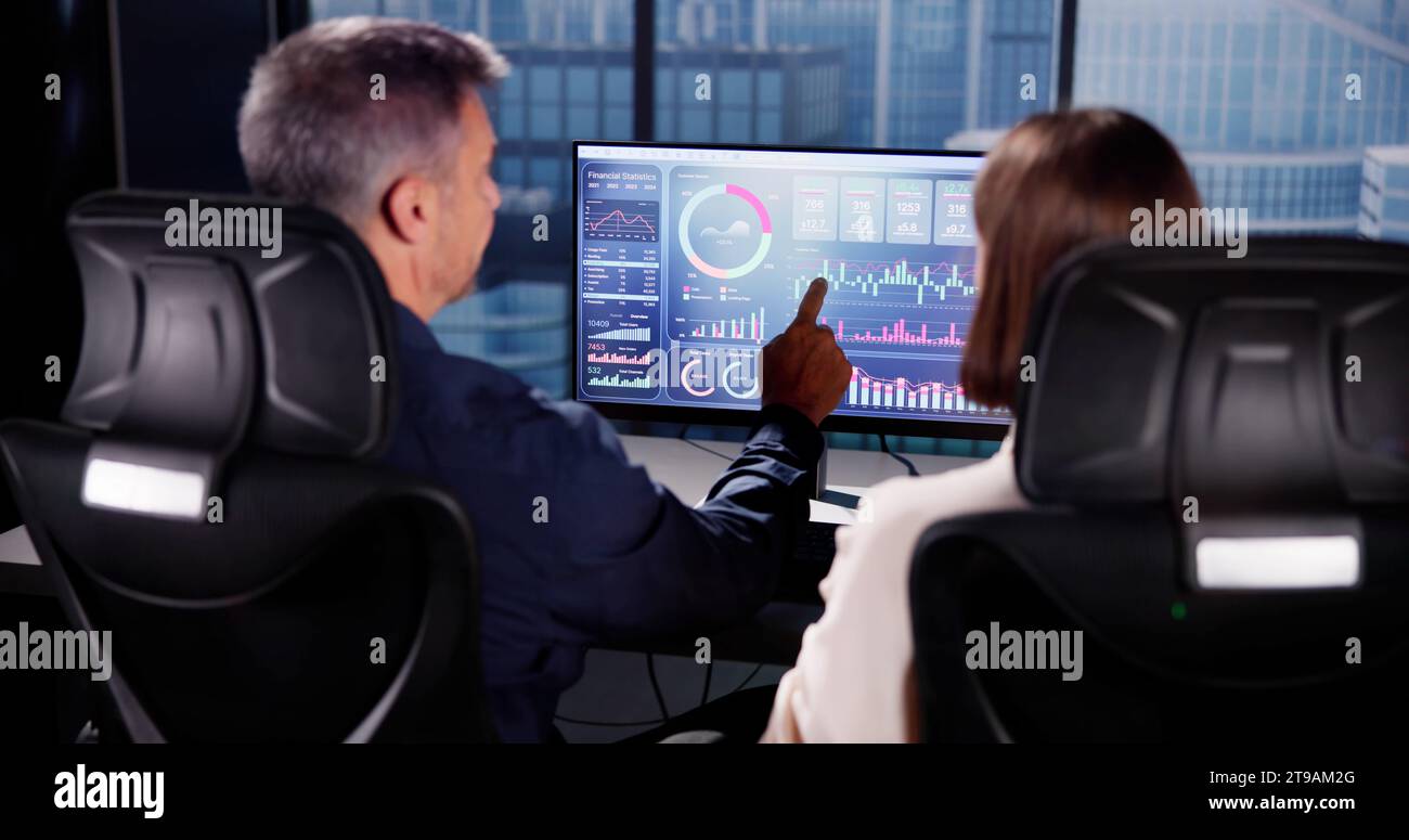 Financial Performance Analytics on Computer Dashboard with People Stock Photo