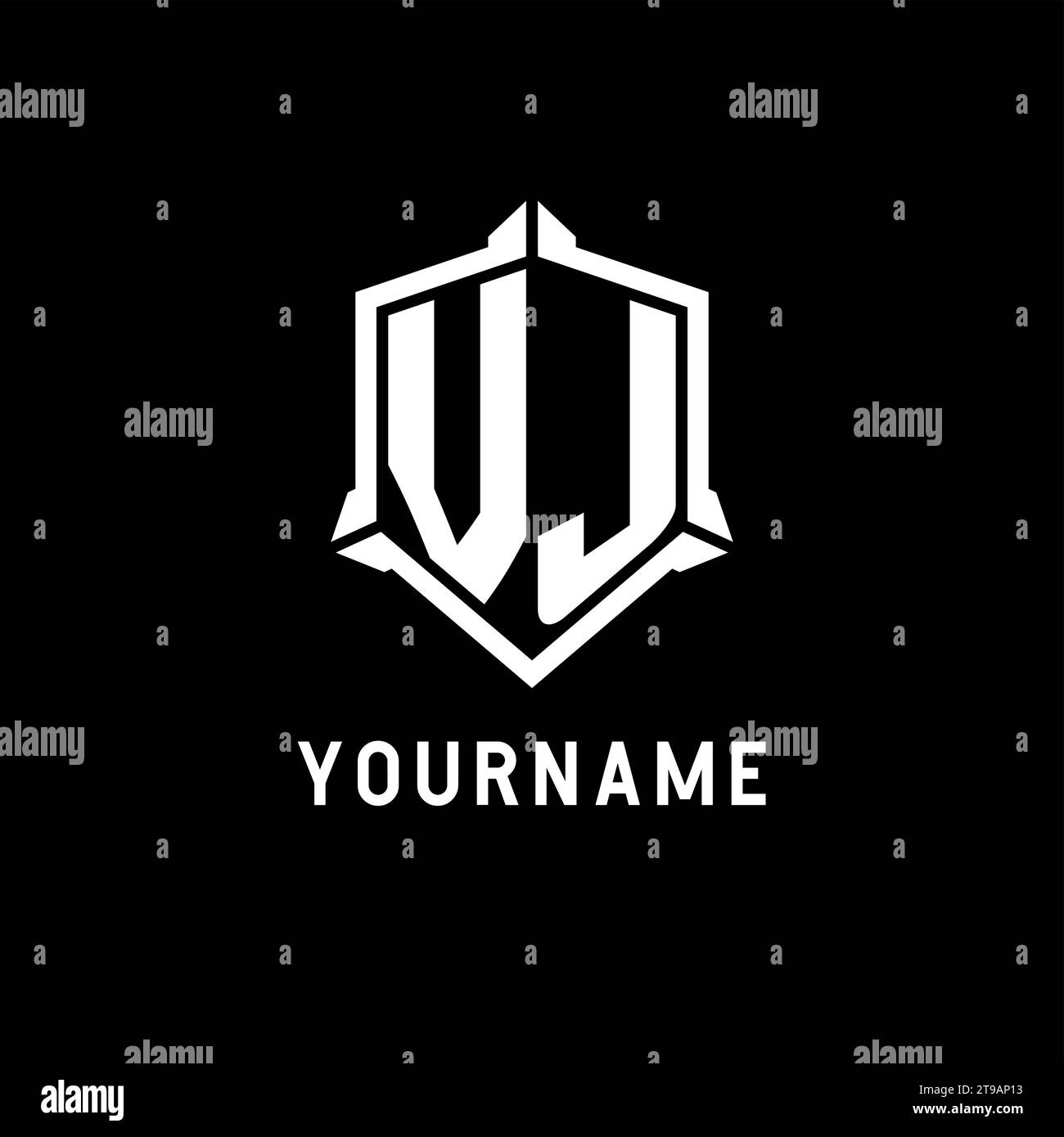VJ logo initial with shield shape design style vector graphic Stock Vector