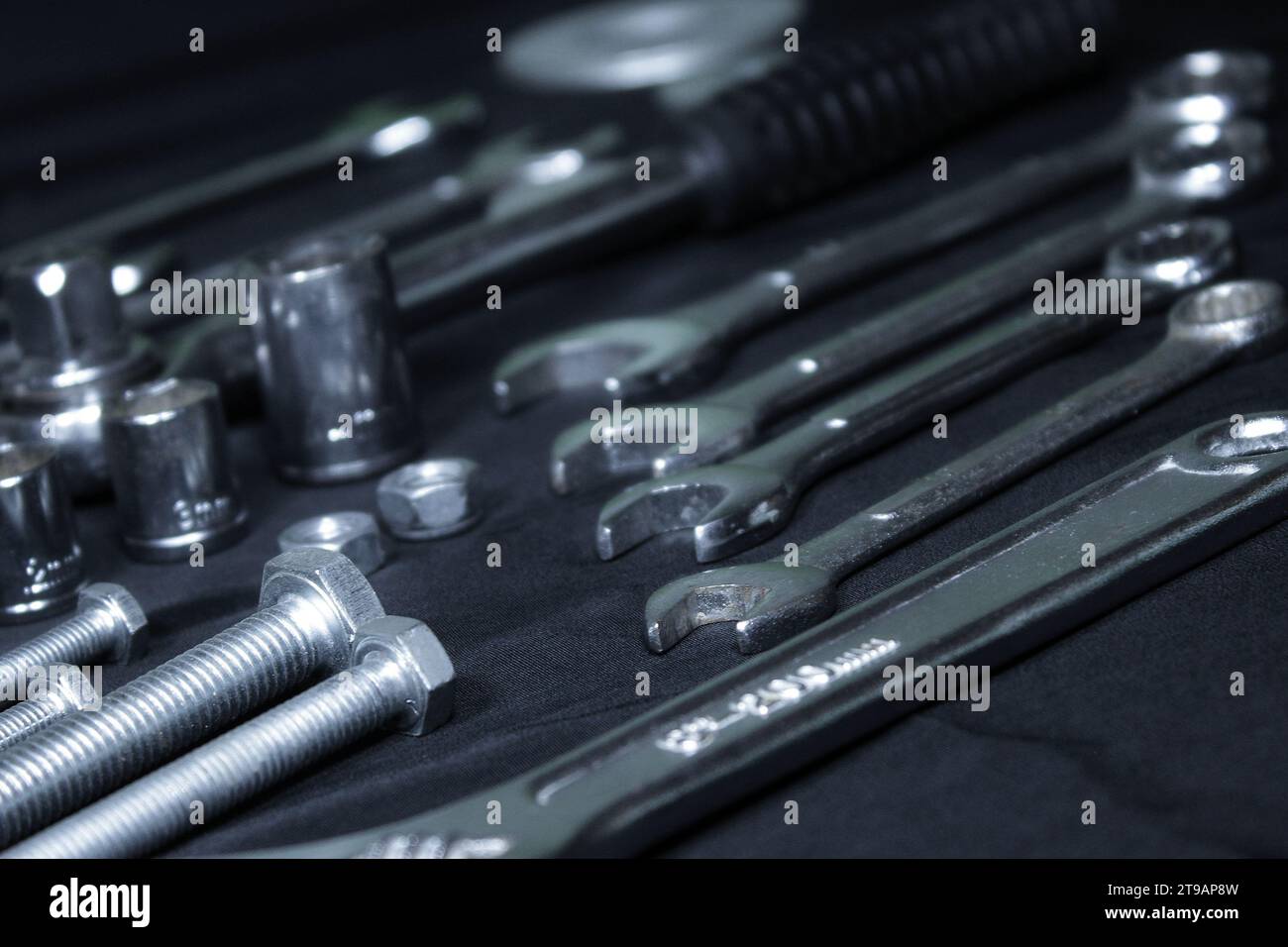 Set Of Hand Tools, Sockets, Nuts And Bolts Ready To Repairing Work Process Stock Photo