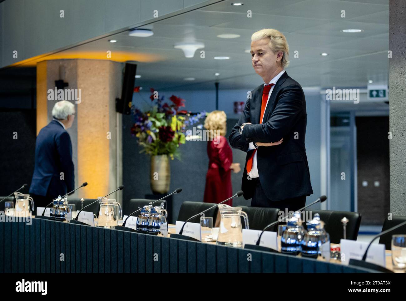 THE HAGUE - Geert Wilders (PVV) at the table for a meeting with House Speaker Vera Bergkamp in the House of Representatives. The purpose of the meeting is to appoint an explorer whose task it is to hold discussions with the factions and investigate what coalition options they see in front of them. ANP REMKO DE WAAL netherlands out - belgium out Stock Photo