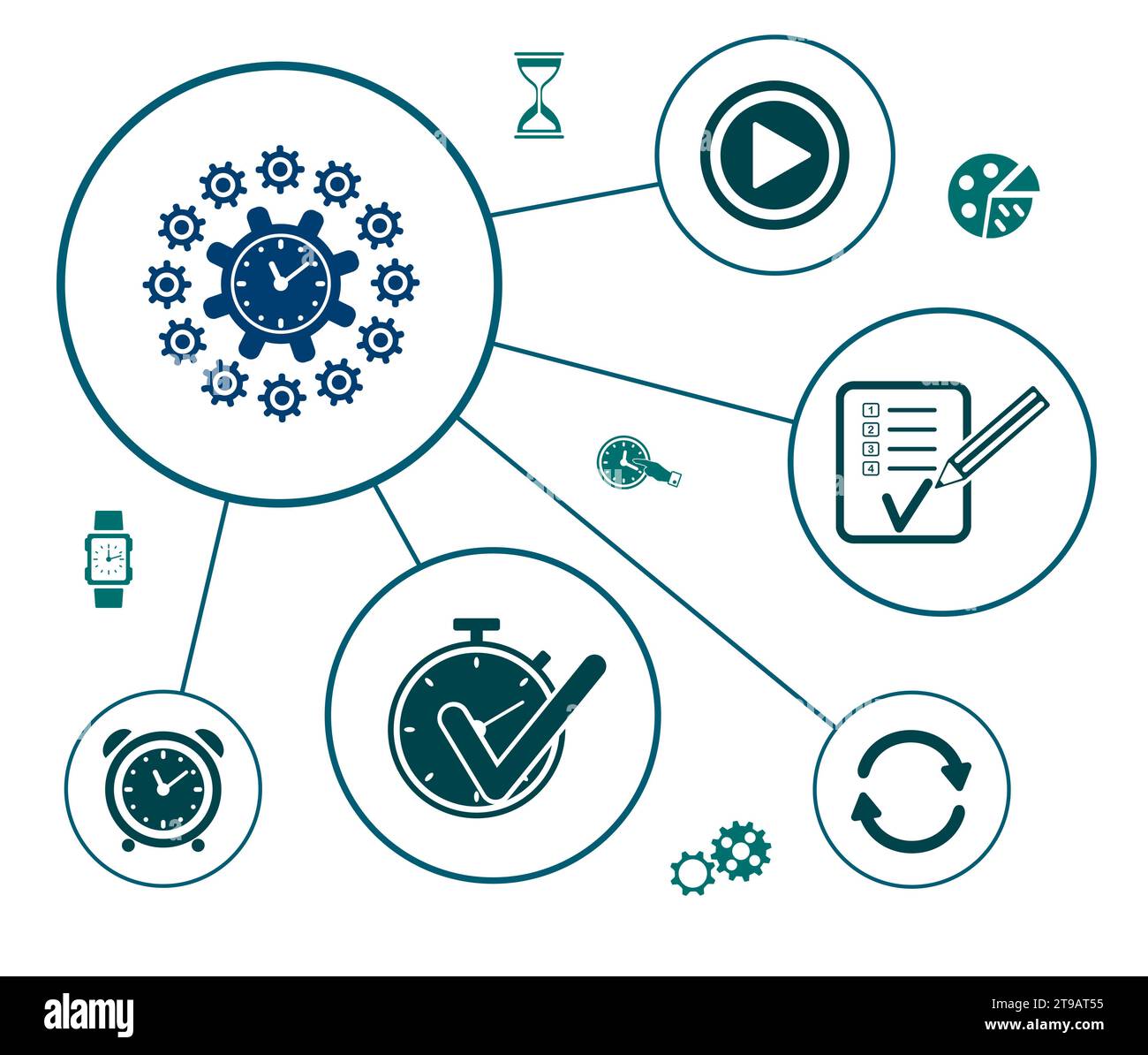 Concept of time management with connected icons stock photo alamy