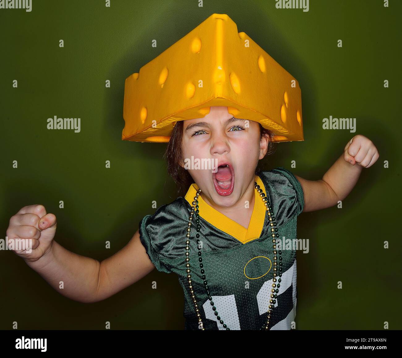 Young Girl in Cheesehead Stock Photo Alamy