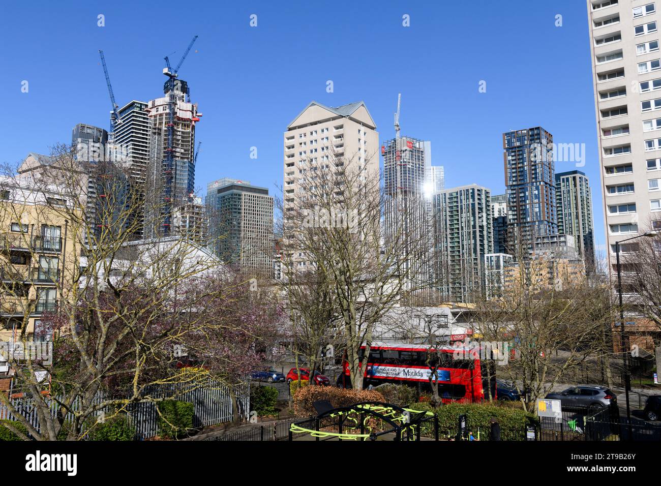 Barkantine Estate social housing stands in contrast to Canary Wharf's
