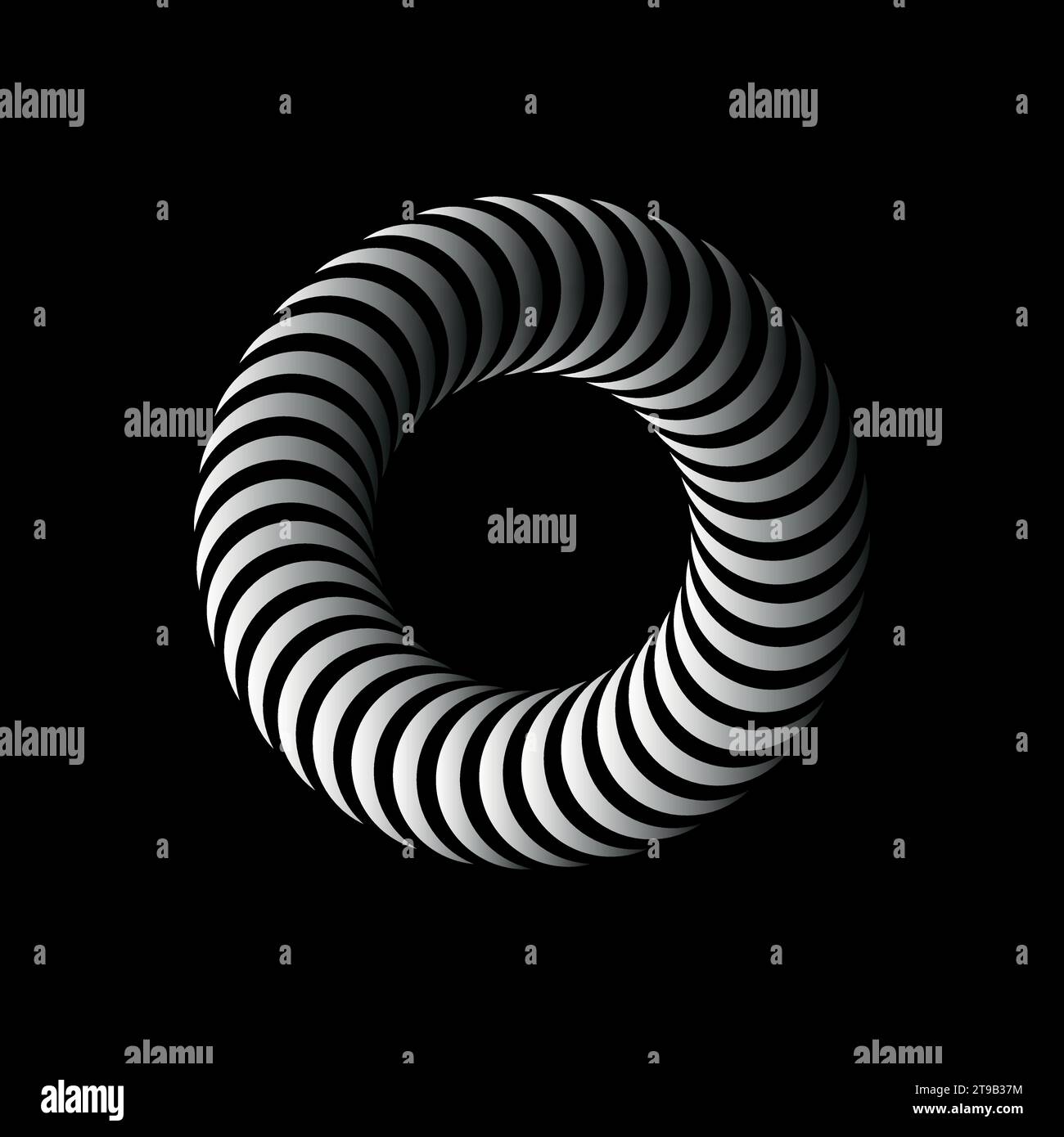 Abstract spiral, vortex element. Radiating, radial bent lines. Gradient element isolated on black. Stock Vector