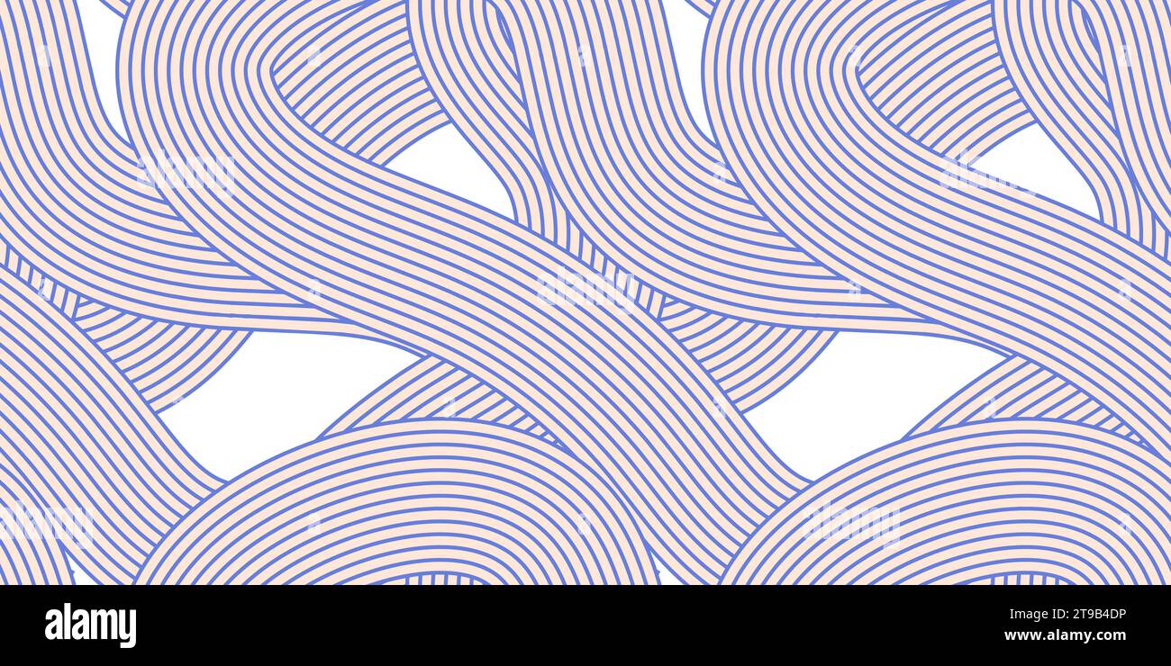 Noodle ramen seamless pattern. Repeated background with light blue waves lines. Spaghetti pasta Stock Vector