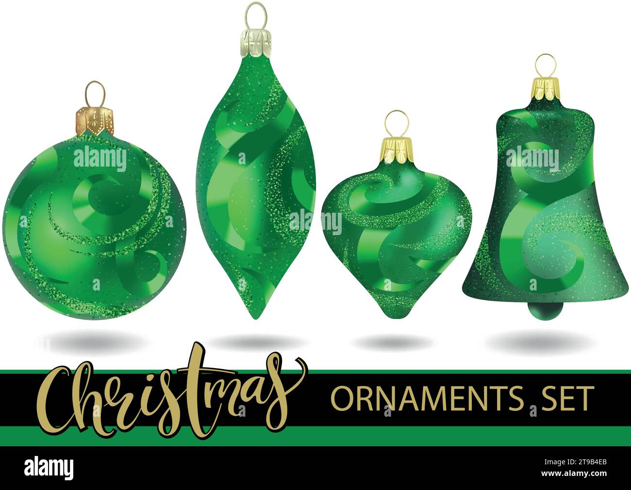 Set of Green Christmas Ornaments with Pattern Stock Vector Image & Art ...