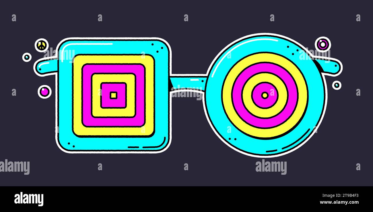 Groovy Retro Square Circle Psychedelic Spectacles Stock Vector Image And Art Alamy