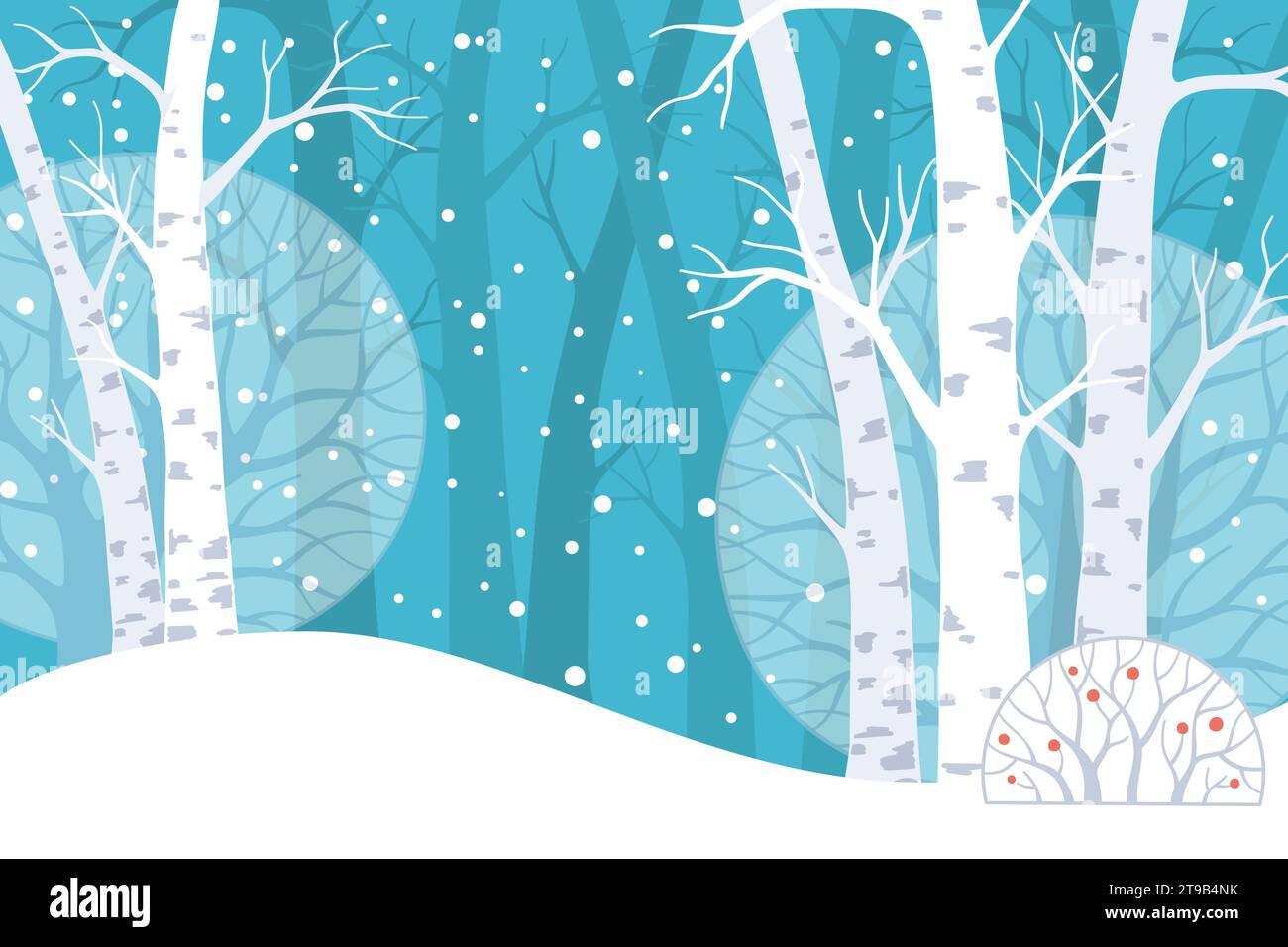 Vector illustration. Horizontal banner Blue winter snowy forest ...