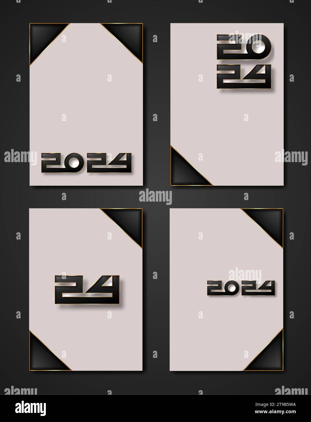 set white cards 2024 New Year gold and black texture, golden luxury