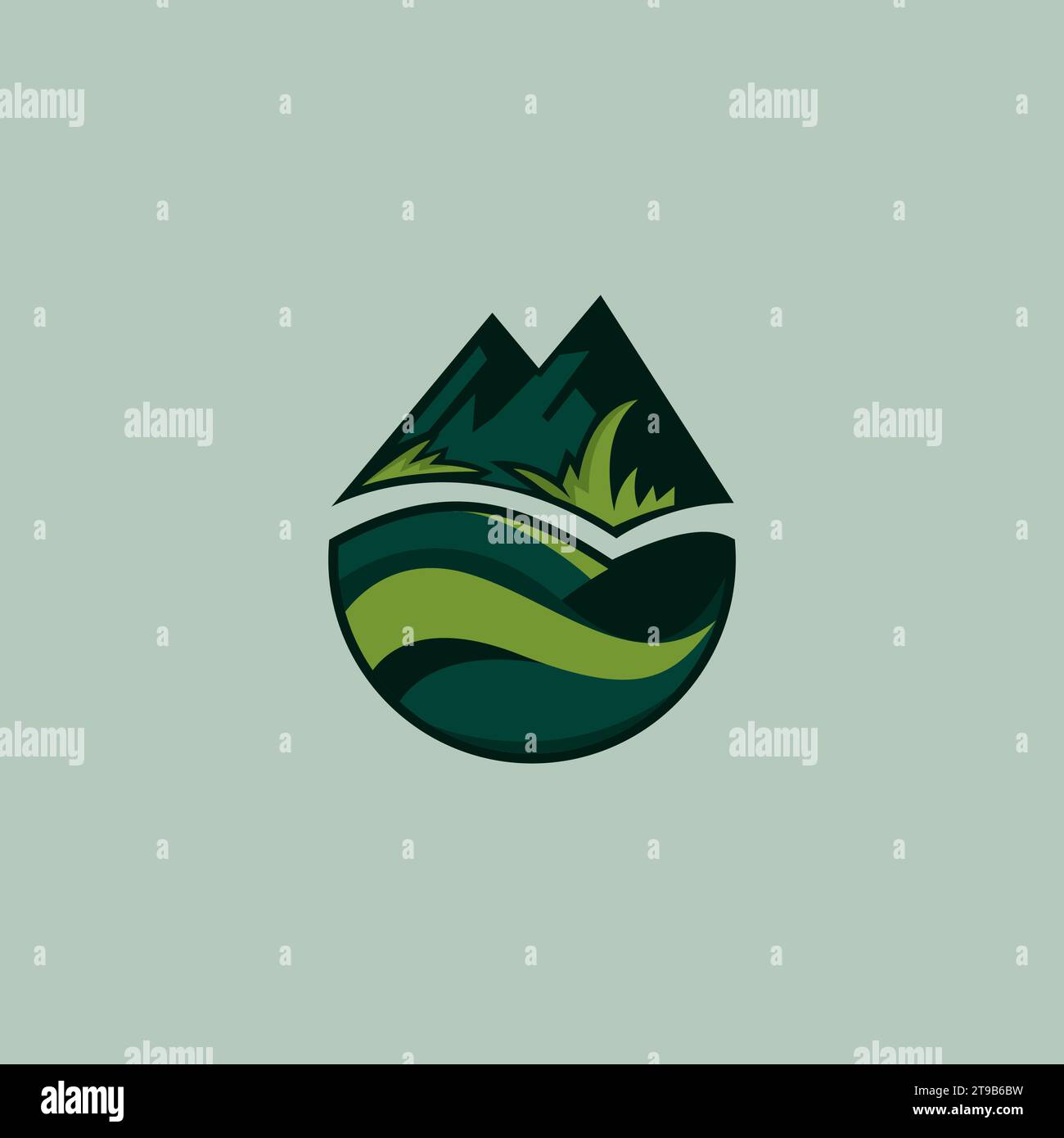 Mountain and Garden Logo Simple and Dynamic Design Stock Vector